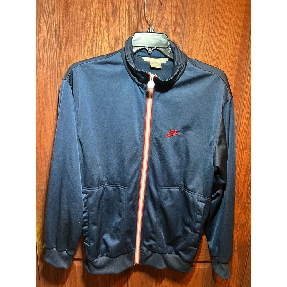 Nike Mens Vintage Track Jacket Navy Blue Red White Stripe Full Zip Size Medium